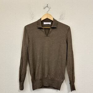 ORLEBAR BROWN Mallory Polo Shirt Brown Merino Wool Silk LS Knitted Preppy